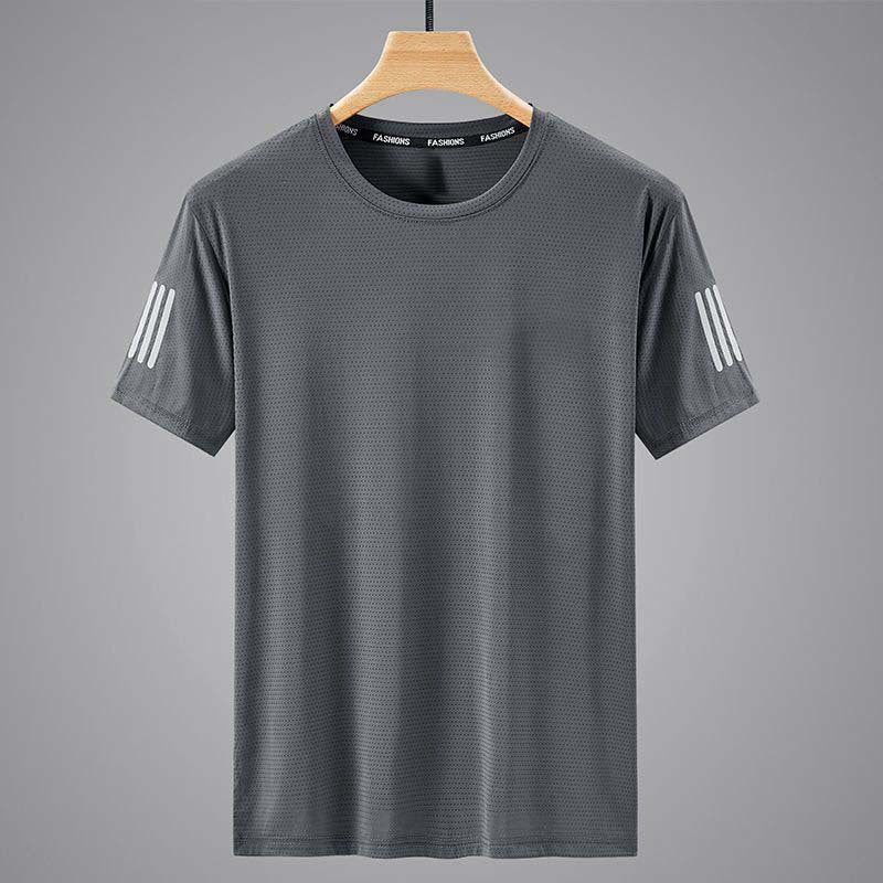 Summer ice silk t-shirt men's round neck quick-drying clothes short sleeves thin breathable half sleeves large size tops men's sports loose trend