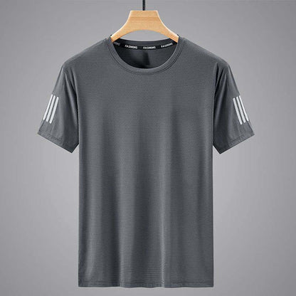 Summer ice silk t-shirt men's round neck quick-drying clothes short sleeves thin breathable half sleeves large size tops men's sports loose trend