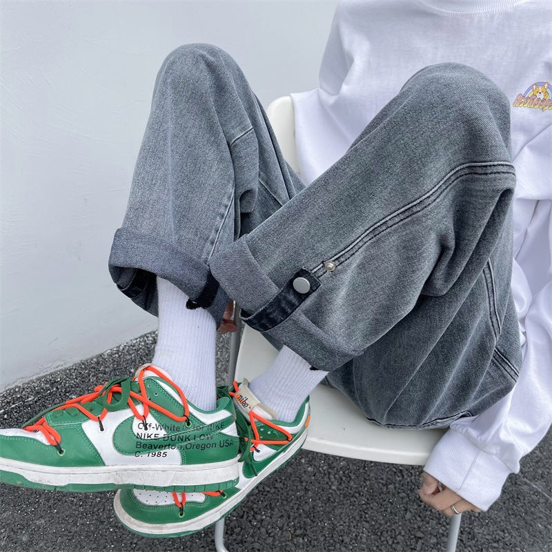 saferido fall outfits men Spring and Summer Trendy Men's Jeans Loose Straight Casual Draping Wide-Leg Hong Kong Style Cropped Sports Long Pants