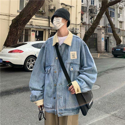 saferido 90s fashion men American Retro Denim Coat for Boys Spring and Autumn New Loose All-Match Fashion Handsome Casual Workwear Jacket