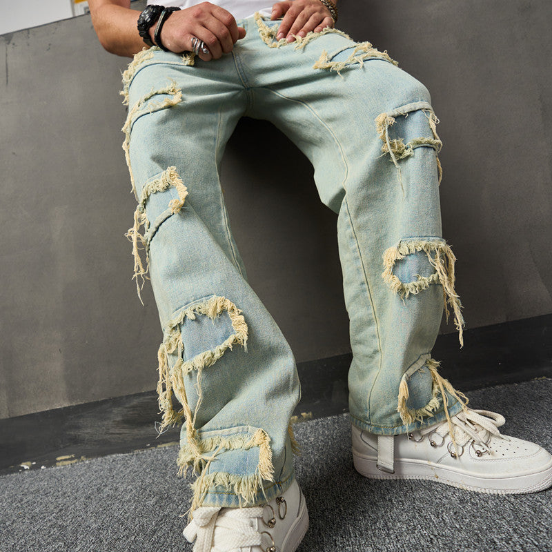 saferido 90s fashion men American Style Retro Wide Leg Jeans Men's American Style Trendy Loose Trousers High Street Wide Leg Pants