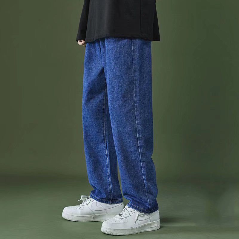 saferido 90s streetwear Straight Jeans Men's Spring and Autumn Japanese Men's Washed Blue Loose Wide-Leg Casual Ankle-Tied Pants Men's