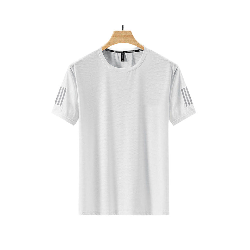 Summer ice silk t-shirt men's round neck quick-drying clothes short sleeves thin breathable half sleeves large size tops men's sports loose trend