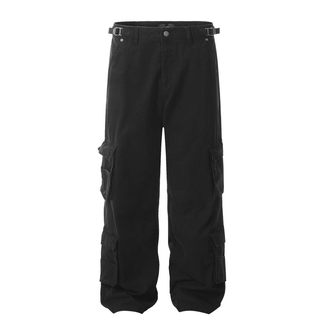 saferido      -shop black men fashion urban 11kn American Overalls Men's and Women's Retro Multi-Pocket Loose Wide-Leg Cleanfit Casual Trousers