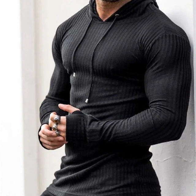 saferido      -shop mens clothing styles Men's Muscle Fitness Spring and Autumn Slim Training Clothes Knitted Long-Sleeved Hoodie Pullover Jacket