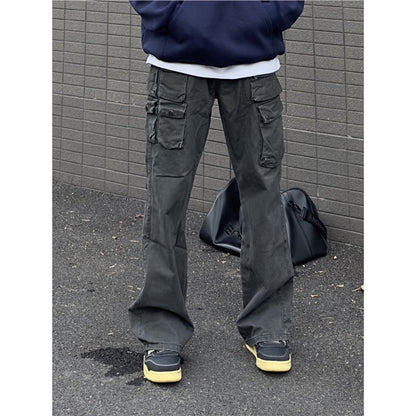 saferido 90s fashion 2024 Spring and Autumn Carbon Grinding Washed Three-Dimensional Multi-Pocket Overalls Distressed Skinny Casual All-Matching Trousers Fashion