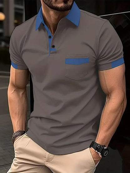 summer  men's color matching pocket POLO shirt sports polo shirt