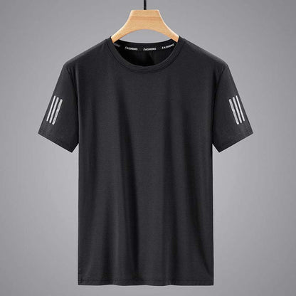 Summer ice silk t-shirt men's round neck quick-drying clothes short sleeves thin breathable half sleeves large size tops men's sports loose trend