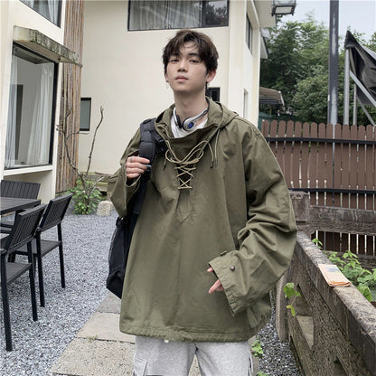 saferido 90s fashion Workwear Sweater Men's Japanese Ins Spring and Autumn Hooded Top Loose Pullover Casual Jacket