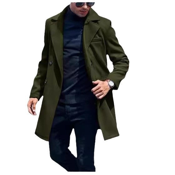 saferido      -shop men’s fashion European Version New plus Size Woolen Overcoat Men's Casual Jacket Mid-Length Double Breasted