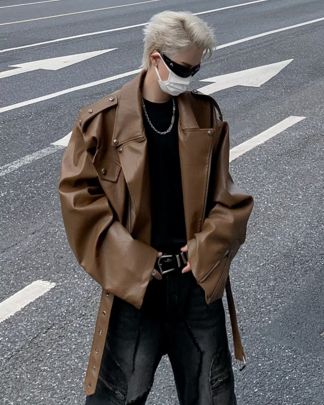 saferido starboy outfit Shoulder Pad Motorcycle Clothing Leather Coat Autumn High-Grade Short Men's Coat American Fashion Loose PU Leather Jacket