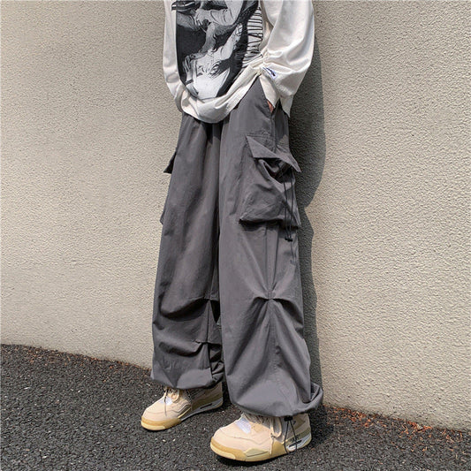 saferido boy outfits Multi-Pocket Workwear Casual Wide-Leg Pants Men's Spring and Autumn Hip Hop Ins Loose Straight Ankle-Length Pants