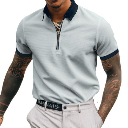 European and American spring and summer new solid color POLO zipper men's polo shirt T-shirt