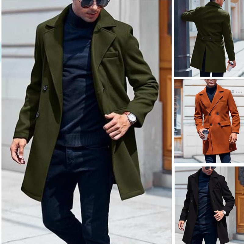 saferido      -shop men’s fashion European Version New plus Size Woolen Overcoat Men's Casual Jacket Mid-Length Double Breasted