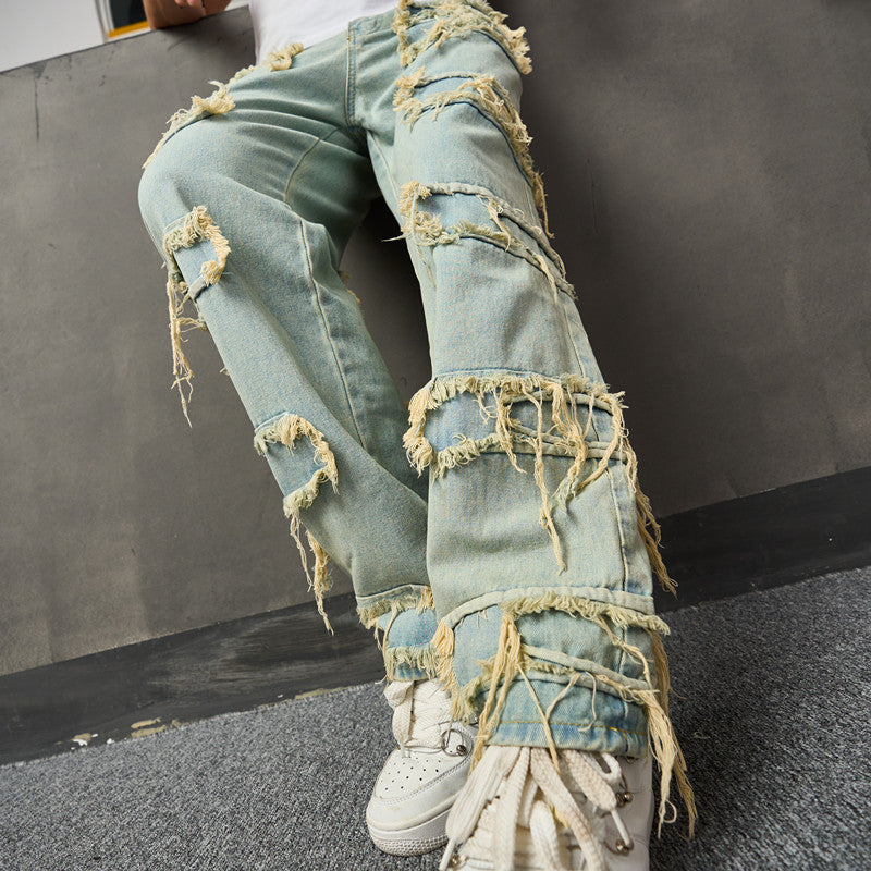 saferido 90s fashion men American Style Retro Wide Leg Jeans Men's American Style Trendy Loose Trousers High Street Wide Leg Pants