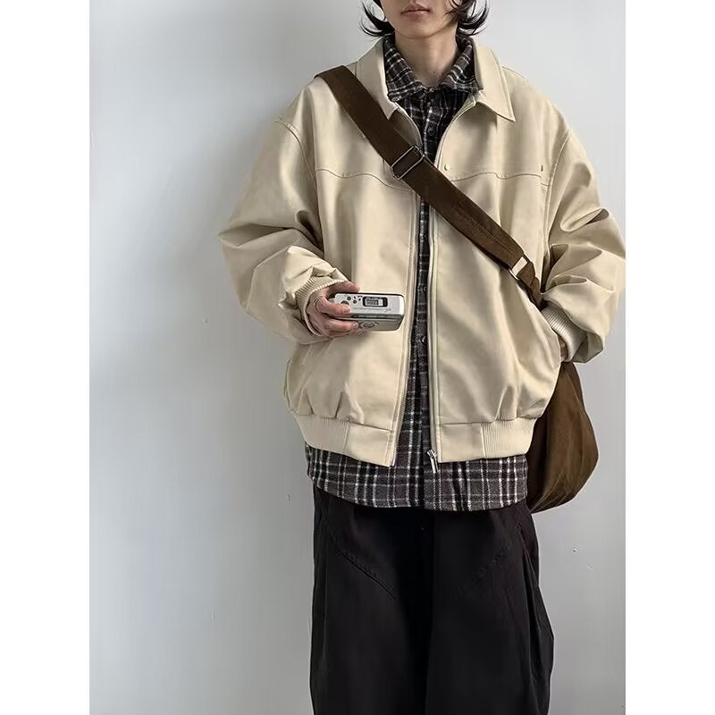 saferido outfit inspo 2024 American High Street Niche Lapel Jacket Men's and Women's Retro Loose All-Match Trendy Casual Jacket