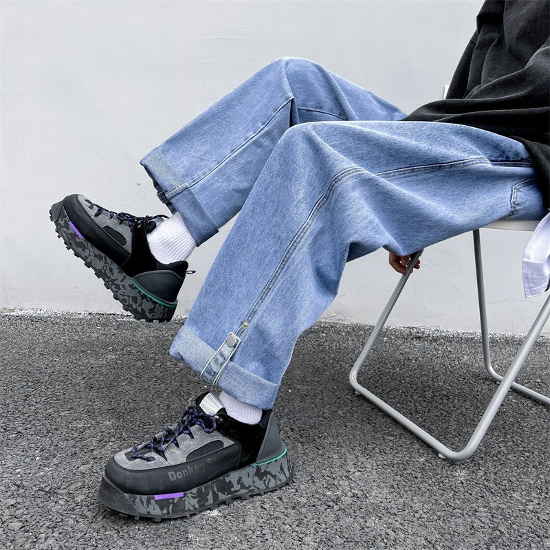 saferido fall outfits men Spring and Summer Trendy Men's Jeans Loose Straight Casual Draping Wide-Leg Hong Kong Style Cropped Sports Long Pants