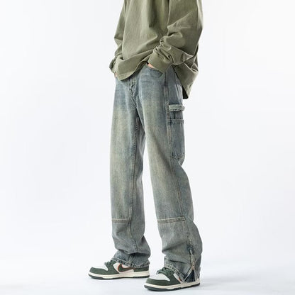 saferido      -shop 90s streetwear New Jeans Men's Vintage Washed Straight Pants Spring and Autumn Summer Weila High Street Versatile Casual Trousers