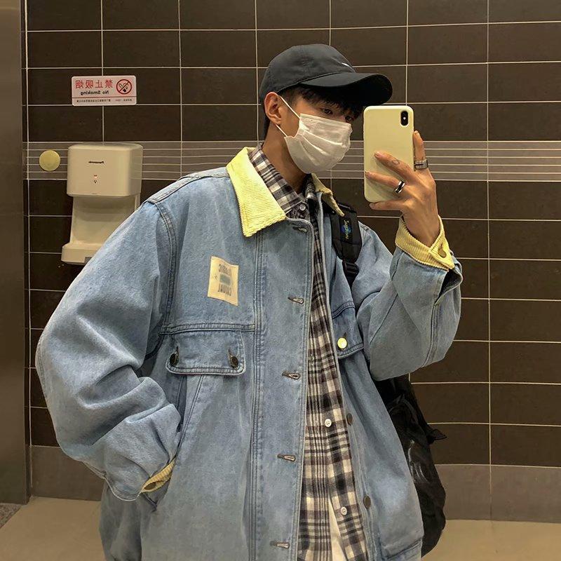 saferido 90s fashion men American Retro Denim Coat for Boys Spring and Autumn New Loose All-Match Fashion Handsome Casual Workwear Jacket