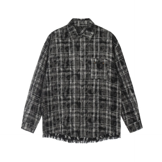 saferido      -shop skater boy outfits American High Street Retro Niche Tie-Dyed Plaid Destroyed Frayed Shirt Shirt Men's Loose Autumn Long Sleeve Coat Fashion