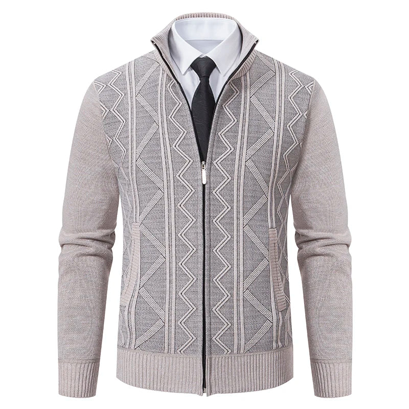 jacket men's autumn and winter warm trend line stand collar knitted cardigan sweater coat