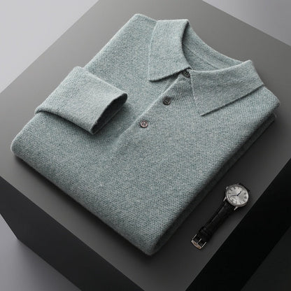 100% Pure Wool Men's POLO Collar Pullover Autumn and Winter New Honeycomb Needle Shirt Fashion Knitted Men's Jacket