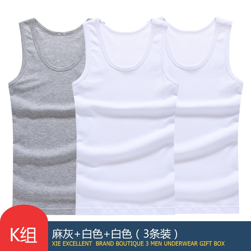 Hot Sale 3pcs / 100% Cotton Mens Sleeveless Tank Top Solid Muscle Vest Undershirts O-neck Gymclothing Tees Whorl Tops