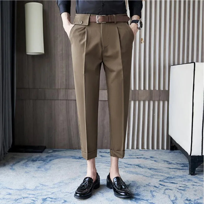 saferido   Spring New Solid Ankle Length Business Formal Wear Men Clothing Dress Pants Slim Fit Casual Office Trousers 28-36