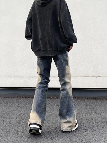 saferido Jeans High Street American Vintage Wash Harajuku Y2K Spliced Jeans Men's Loose Flare Design Feel Pants