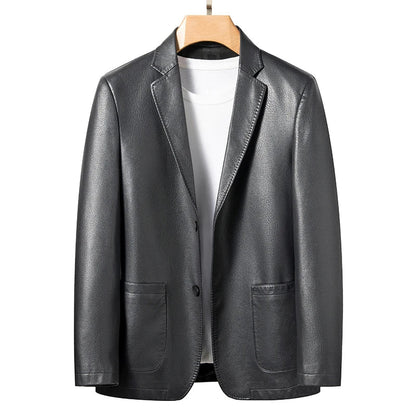 Natural Sheep Leather Casual Suit Men's Jacket Slim Spring and Autumn Thin Section Black Brown