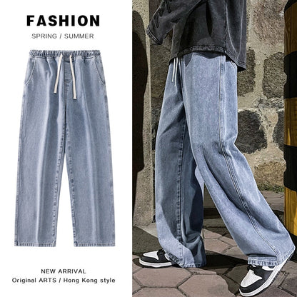 Korean Fashion Loose Jeans Classic Straight Straight Baggy Wide Leg Trousers Street Hip Hop Pants 3XL Black Grey Blue