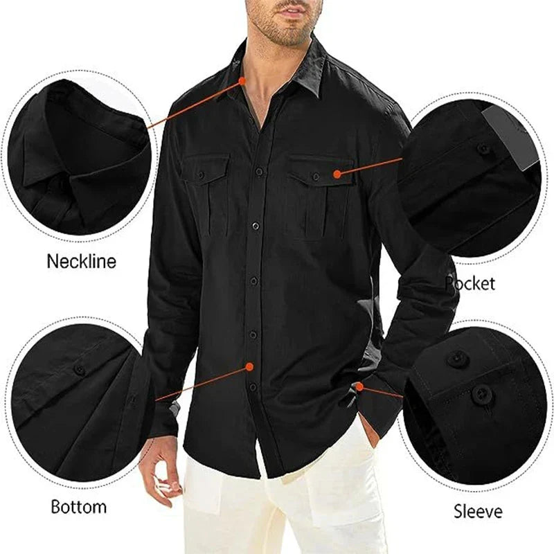 saferido 2024 New Men's Casual Blouse Cotton Shirt Loose Tops Long Sleeve Tee Shirt Spring Autumn Casual Handsome Men's Shirts