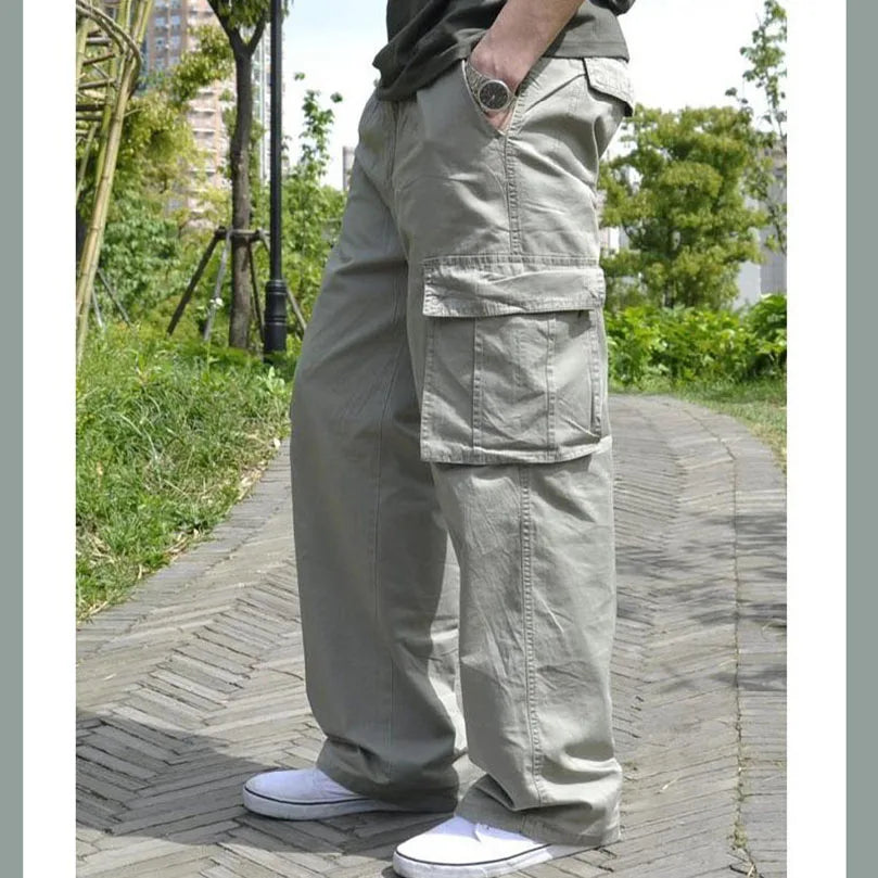 Men Plus Large Size Cargo Pants Cotton Straight Oversize Tracksuit Wide Leg Tactical Baggy Trousers Spring Summer 5XL 6XL