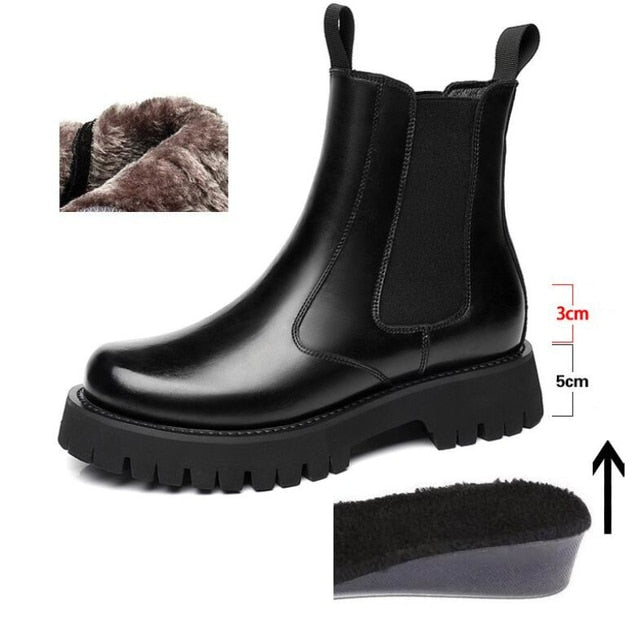 Zipper Man Platform Boot Height Increasing High Men Leather Heel Shoe Male Elevator Boots Autumn Spring