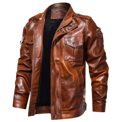 saferido Autumn and Winter New Punk Washed Long Sleeve Solid Color PU Leather Jacket Men's Motorcycle Wear jaqueta masculina