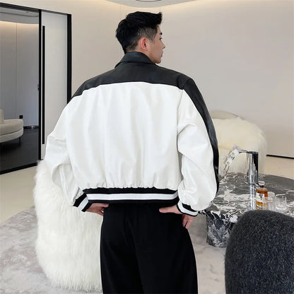 saferido Korean Street Dress Hip Hop Spring Autumn Black White Design Motorcycle Leather Men's Jacket Jacket Short Baseball Coat