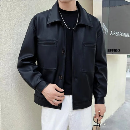 saferido Men Spring Autumn Men's Motorcycle Leather Jacket Lapel Jacket Fashion Casual Trend Windproof Coat Streetwear M-3XL