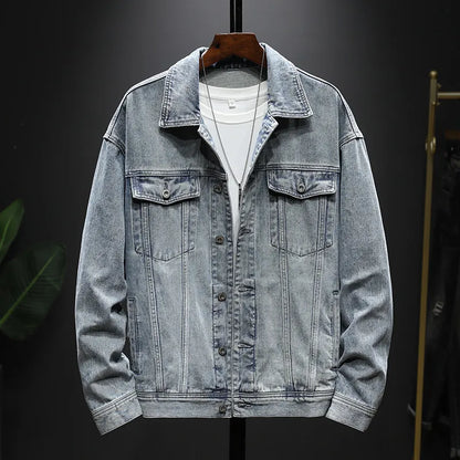 Spring Autumn Denim Jackets Men Turn Down Collar Solid Color Jean Outerwear Mens Casual Streetwear Single Breasted Denim Coat