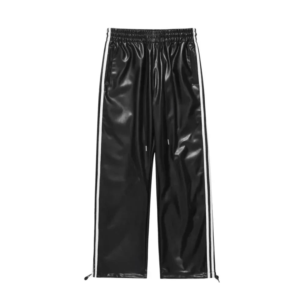 saferido 2024 New Men's Spring Autumn Loose Straight Casual Mopping Sense Wide-leg Sports Pants High Street Style Leather Pants