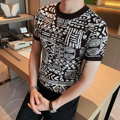 saferido  British Style Male Spring High Quality Knit Pullovers With round Neck/Men's Slim Fit Casual Short Sleeve Knit Sweater S-4XL