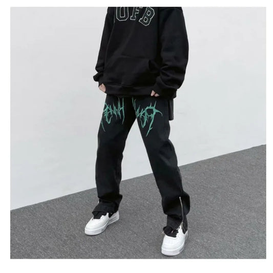 saferido  HIP HOP Letter Oversize Jeans Trendyol Youth Scratches Print Men Trends Clothes Woman Baggy Pants Korean Clothing Casual Streetwear