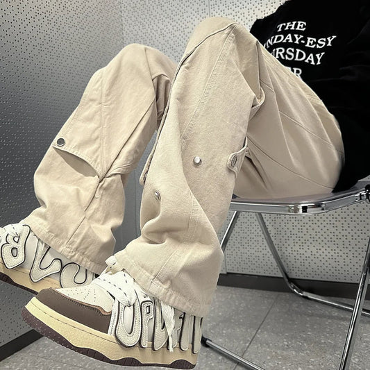 saferido 90s 00s Fashion Streetwear High Street Work Pants Men's Casual Pants Spring and Autumn Straight Leg Loose Wide Leg Pants