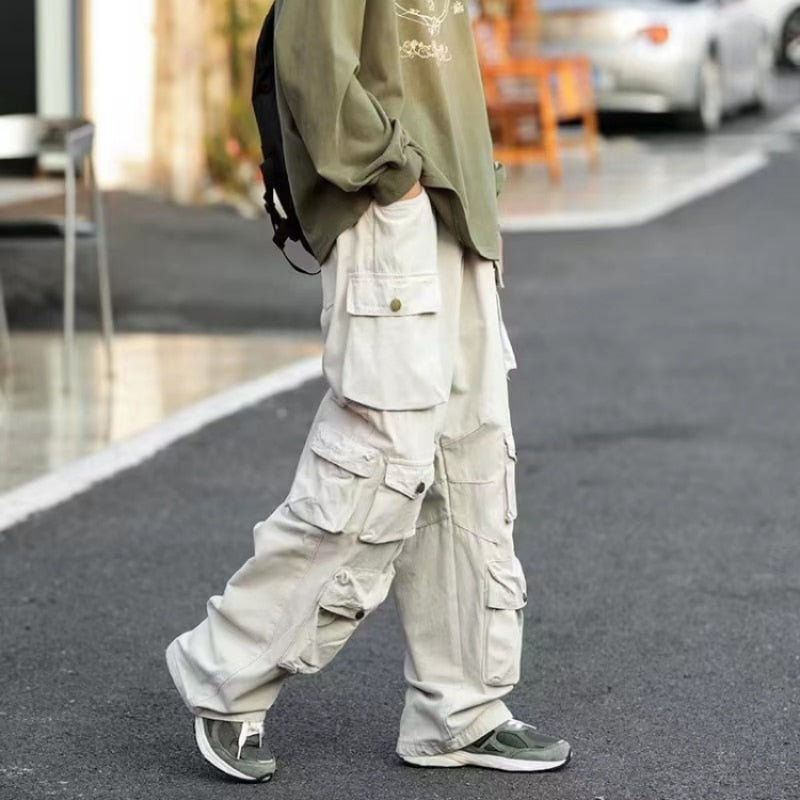 Y2k  Hip-hop Cargo Pants Multi-pockets Tooling Pant Harajuku Men's Vintage Loose Wide Leg Pants Streetwear Casual Trousers