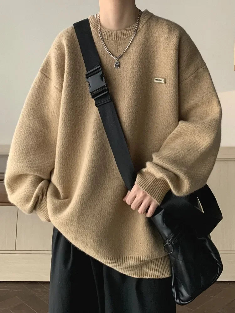 Sweaters Men Warm Slouchy Vintage Autumn All-match Korean Style Baggy High Street Temperament Males Knitwear Simple Advanced New