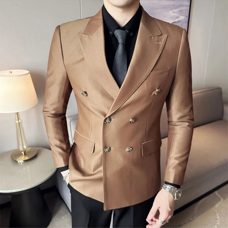 saferido Spring Business Casual Suit Blazer Coat Uniform Men Streetwear Suit Jacket Outerwear Clothing Men Double Breasted Blazer S-3XL