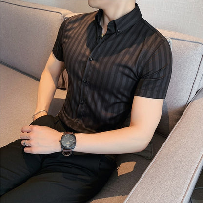 Masculina Spring Shirts Men Dress Vertical Stripe Streetwear Slim Men Shirt Casual Long Sleeve Chemise Homme Tuxedo Shirt