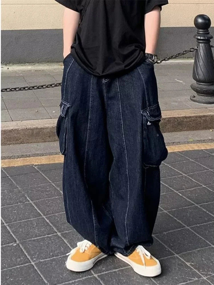 saferido Baggy Cargo Jeans big pocket Trousers Male Denim Pants Wide Leg Pant women's Jeans Loose Casual Streetwear Hip Hop Harajuku