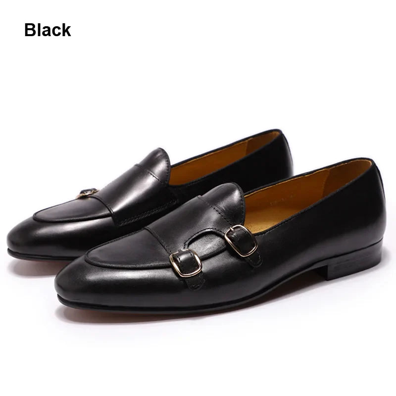 saferido Genuine Leather Mens Loafers Handmade Monk Strap Wedding Party Casual Dress Shoes Summer Autumn Footwear for Men