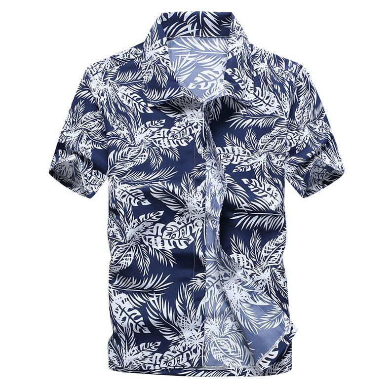 Summer Breathable Hawaiian Shirts Men Coconut Tree Printed Short Sleeve Button Down Vacation Chemise Homme Plus Size 3XL 4XL 5XL