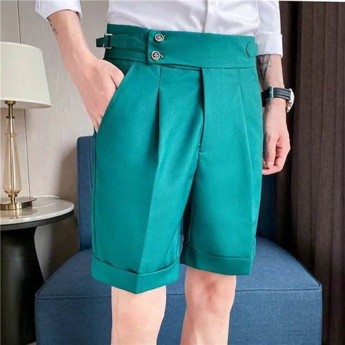 saferido  Korean Fashion Shorts Men Streetwear Pleated Shorts Knee Length Work Bottoms Summer Streetwear Cool Bermudas Male Slim Fit